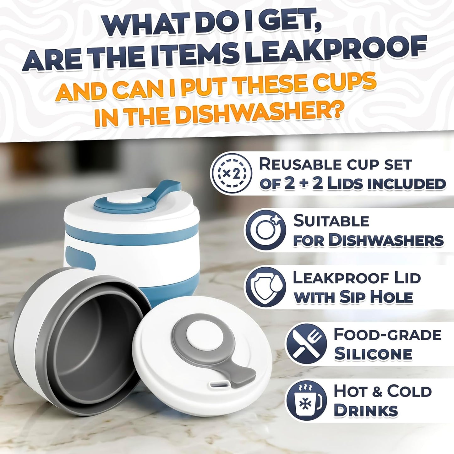 2-Pack Collapsible Cups for Traveling Reusable – 11oz Leakproof Coffee Travel Mug, Silicone, Foldable and Portable for Hiking, Camping, Office | Lightweight and Collapsible Coffee Cups for Outdoor Use