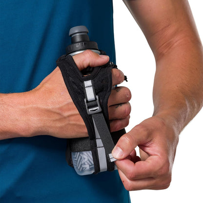 Nathan SpeedDraw 2 Insulated Handheld Running Water Bottle Flask 18oz – Double-Wall Insulation, Ergonomic Grip, Blast Valve Cap, Phone & Key Storage Pockets, Reflective Design