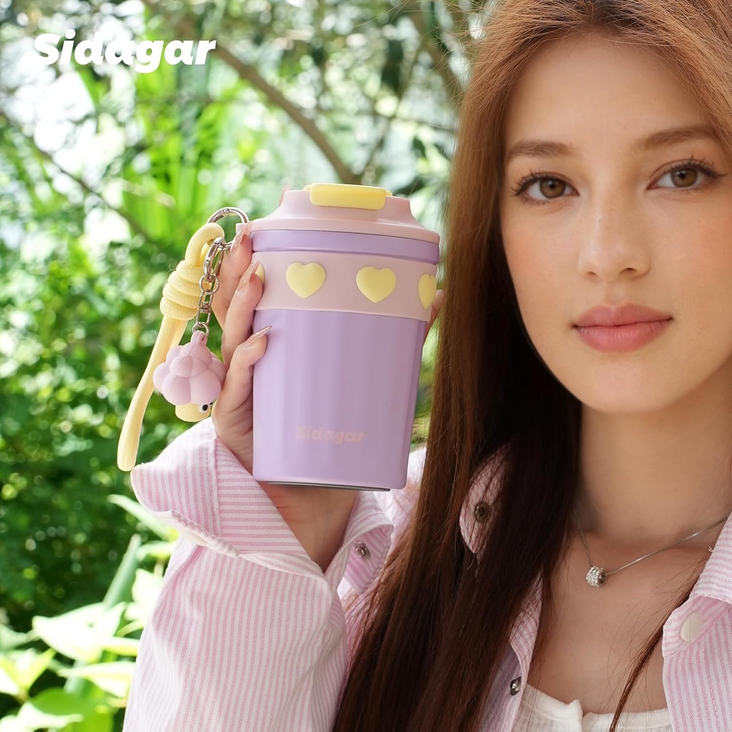 SDGA+ 12 oz Travel Coffee Mug Spill Proof Leak Proof, Stainless Steel Thermal Coffee Cup with Lid, Resuable Cup for Hot and Cold, Portable Tumbler for Women, Light Pink