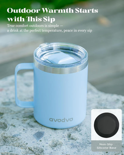 12oz Insulated Coffee Mug with Lid – Includes Two Lids, Stainless Steel Coffee Travel Mug with Handle, Double Wall Vacuum Insulated Camping Mug for Home, Office & Outdoor, Navy Blue