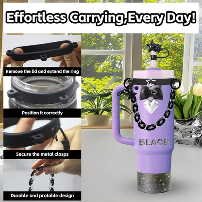 Accessories Set for Stanley Cup,Water Bottle Handle Strap,Straw Topper,Silicone Cover Cap and Boot,Keychain Charms,Handle Charms,Initials Sticker for Stanley Tumbler 40oz/30oz(Purple Ocean)