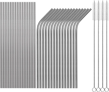 Tomorotec 8PCS 12" Stainless Steel Straws 4 Bent & 4 Straight Fit for 40oz Stanley Tumblers, Reusable Food-Grade Drinking Straws with Brush for Smoothies, Milkshakes, Iced Coffee, Dishwasher Safe