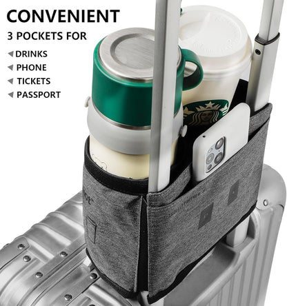 riemot Luggage Travel Cup Holder Free Hand Drink Carrier - Hold Two Coffee Mugs - Fits Roll on Suitcase Handles - Gifts for Flight Attendants Travelers Accessories Carbon Black