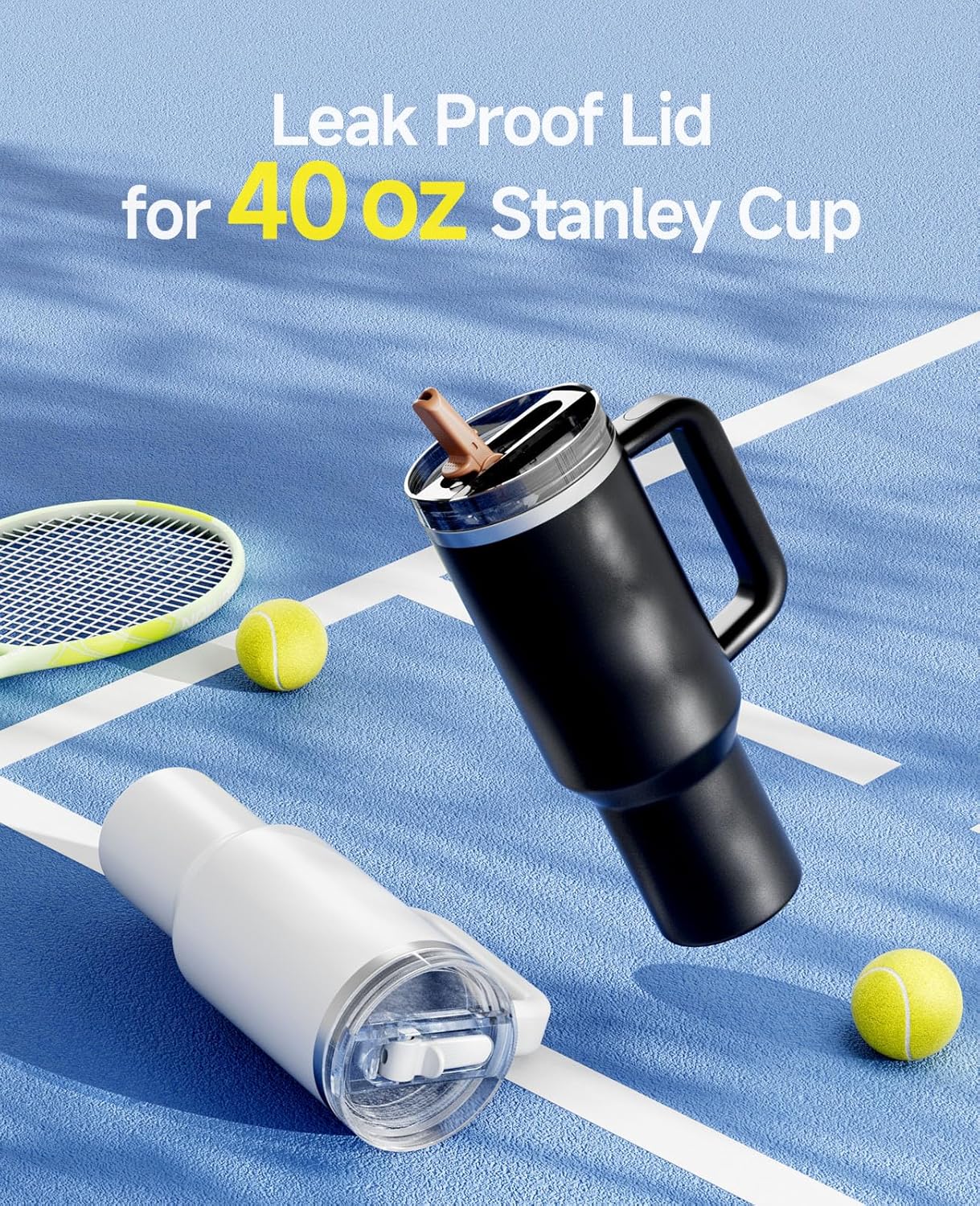 2 Pack Tumbler Flip Straw Lid Replacement Fit for Stanley 40 OZ Quencher, Leak Proof Lid with Straw for Stanley, No Spill Reusable Tumbler Lid Compatible with Stanley Cup Accessories