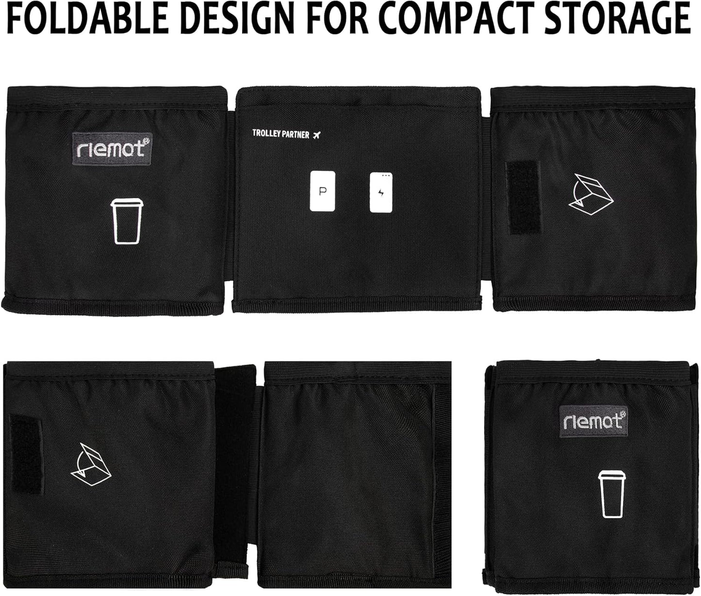 riemot Luggage Travel Cup Holder Free Hand Drink Caddy - Hold Two Coffee Mugs - Fits Roll on Most Suitcase Handles - Gifts for Flight Attendants &Frequent Travelers Accessories Black