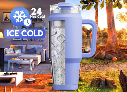 Meoky 32 oz Tumbler with Handle, Insulated Tumbler with Lid and Straw, Stainless Steel Travel Mug, Keeps Cold for 24 Hours, 100% Leak Proof, Fits in Car Cup Holder (Night)