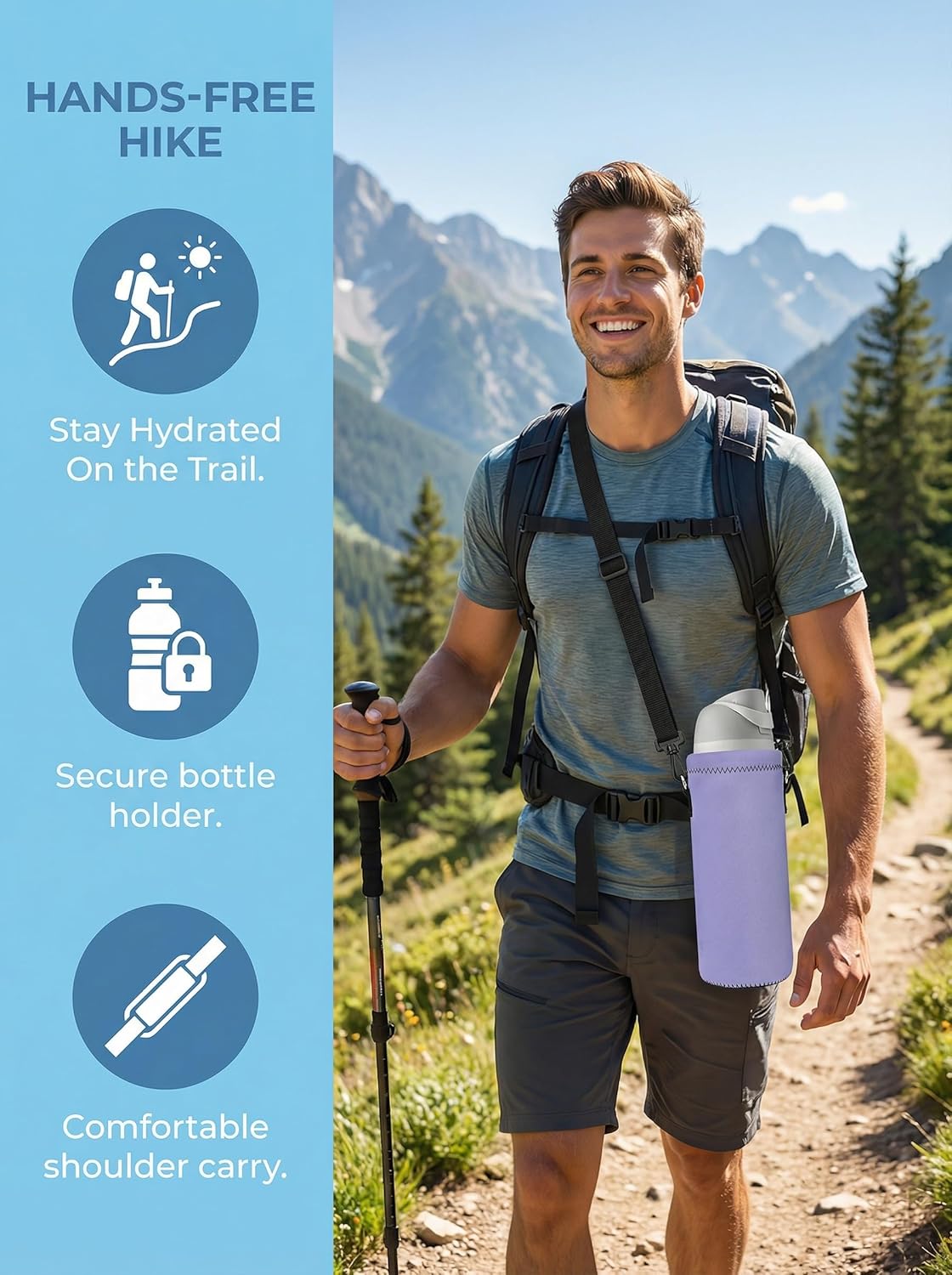 RICHEN Neoprene Water Bottle Carrier Bag with Adjustable Shoulder Strap,Insulated Water Bottle Cover for Stainless Steel/Glass/Plastic Bottles