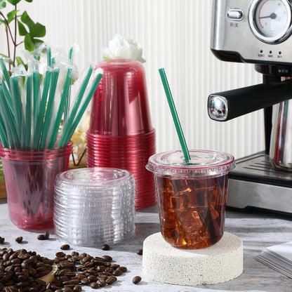 Baderke 25 Set Plastic Cups with Lids and Straws, Disposable Plastic Iced Coffee Cup for Cold Beverage Juice Smoothie Crystal for Coffee Shops Party Catering(Clear,16 oz)