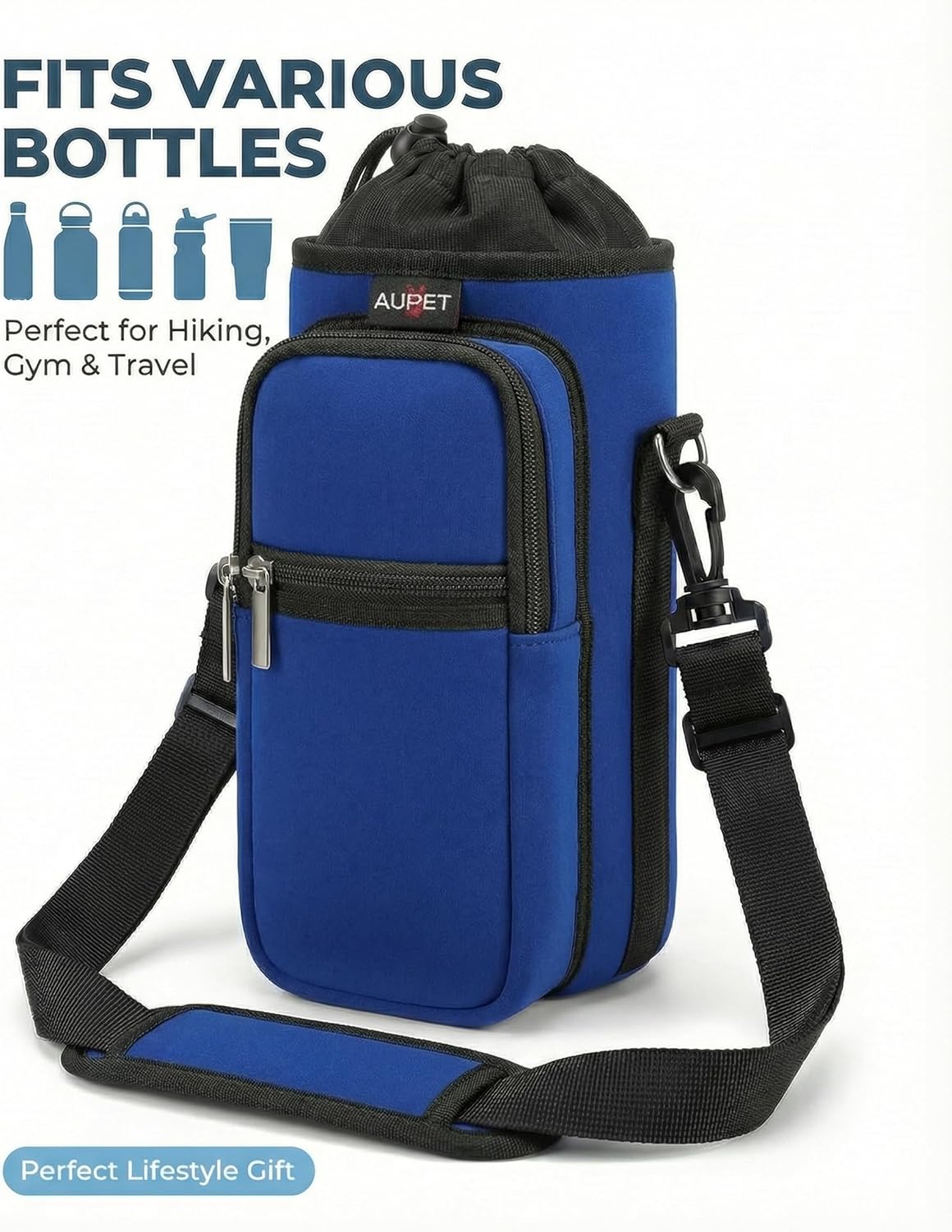 AUPET Water Bottle Sling Bag Sleeve Holder Carrier 25/32/40/64 oz,Insulated Crossbody Water Bottle Case Cover with Strap and Pockets for Men/Women Walking Hiking