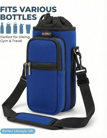 AUPET Water Bottle Sling Bag Sleeve Holder Carrier 25/32/40/64 oz,Insulated Crossbody Water Bottle Case Cover with Strap and Pockets for Men/Women Walking Hiking