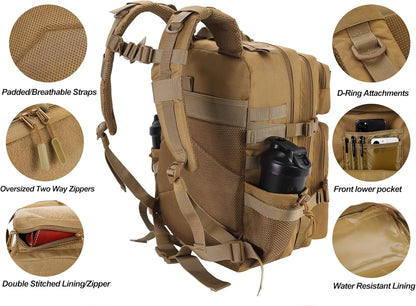 LHI Military Tactical Backpack for Men and Women 45L Army 3 Days Assault Pack Bag Large Rucksack with Molle System - Black - Colors B