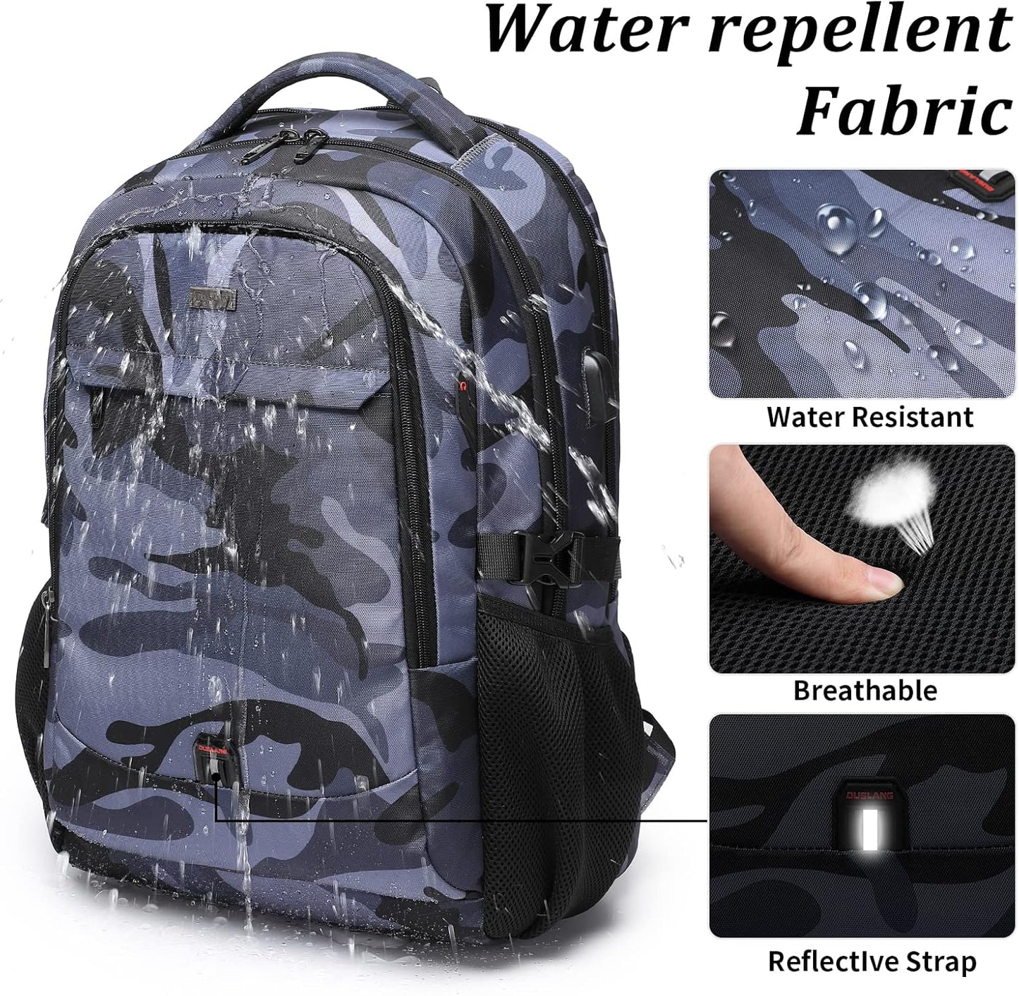 DUSLANG 17 Inch Laptop Backpack for Travel Water Resistant College Backpack for Men/Women Laptop Bag with USB Charging Port,Black - Colors B