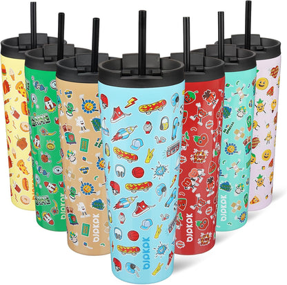 BJPKPK 22oz Insulated Tumbler With lid And Straw Stainless Steel Tumblers Travel Coffee Mug Reusable Thermal Cup,Sky