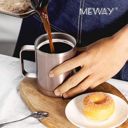 MEWAY 12oz Coffee Mug With Handle and Sliding Lid,Stainless Steel Travel Tumbler Cup with Handle,Double Wall Vacuum Insulated Camping Cup for Hot & Cold Drinks Tea (Black,Set of 1