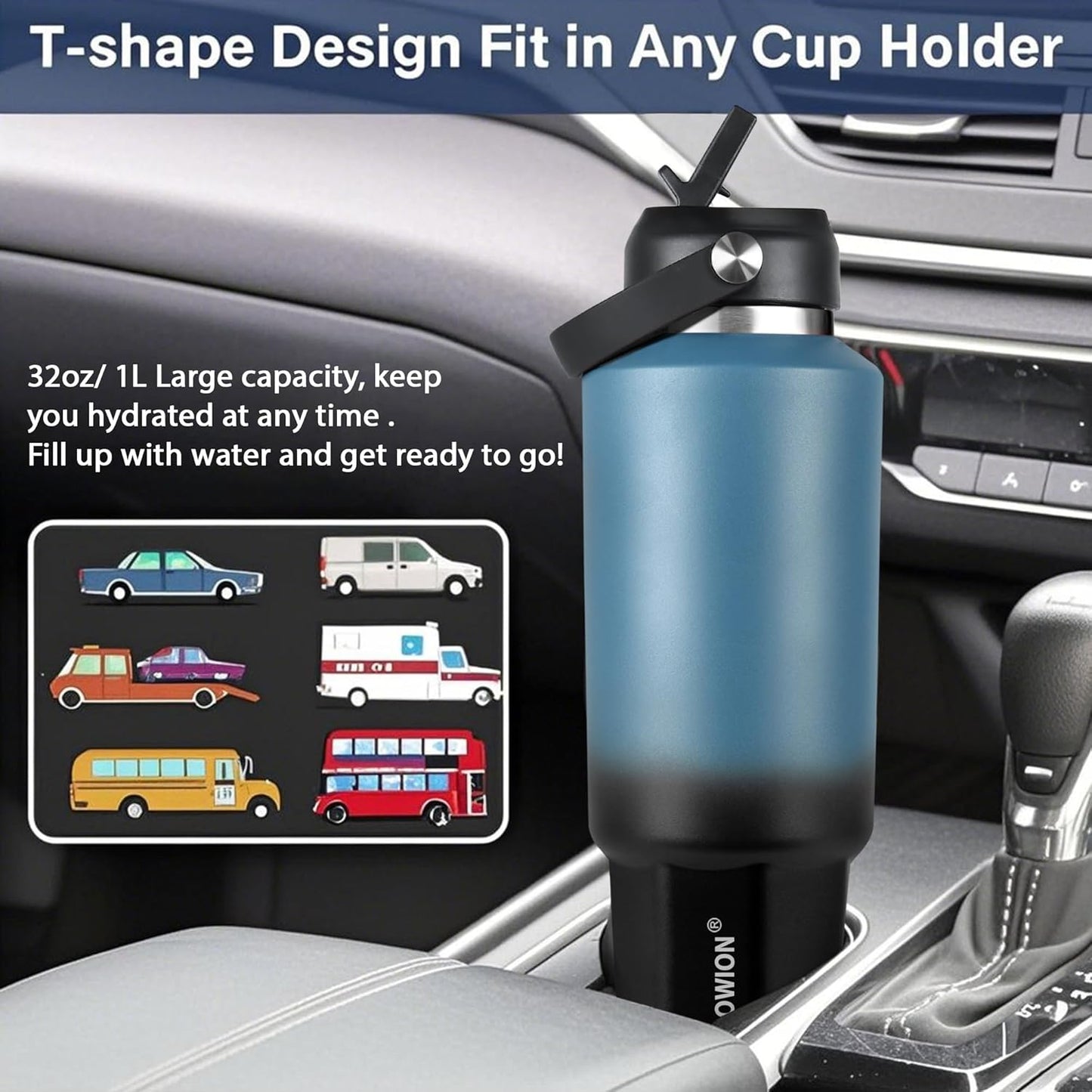 HYDROWION 32oz Stainless Steel Water Bottle(Cold for 48 Hrs, Hot for 24 Hrs),Double Wall Vacuum Insulated Water Bottle with Straw Lid, Spout Lid and Flex Cap, Fit in Any Car Cup Holder,Black