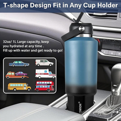 HYDROWION 32oz Stainless Steel Water Bottle(Cold for 48 Hrs, Hot for 24 Hrs),Double Wall Vacuum Insulated Water Bottle with Straw Lid, Spout Lid and Flex Cap, Fit in Any Car Cup Holder,Black