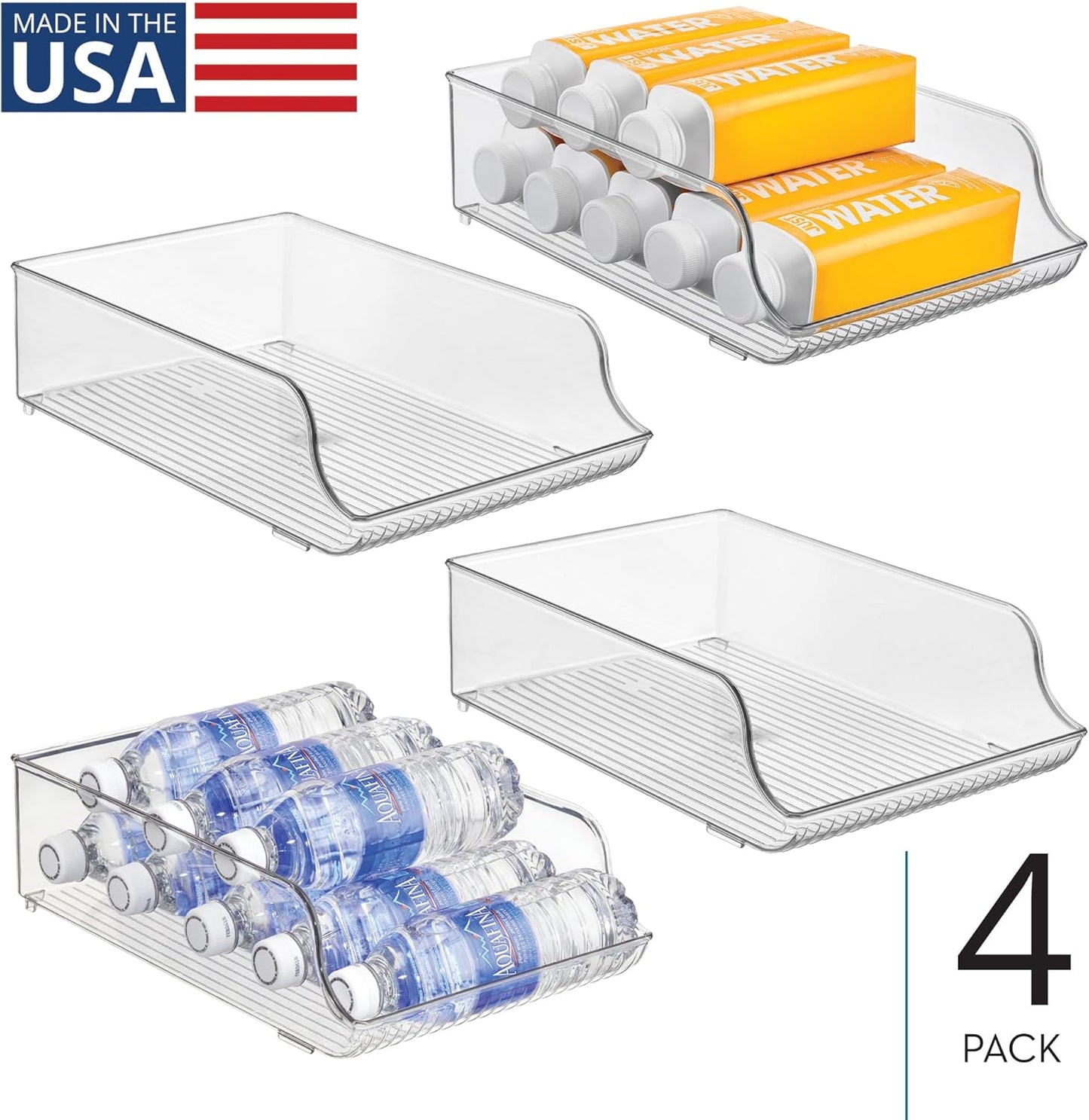 iDesign Water Bottle Organizer for Fridge or Pantry - Clear - Made in USA