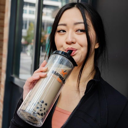 Boba Tea Protein Tumbler, 20 Oz, BPA-Free Plastic, Double Wall Insulated, Leak Proof, Straw Cup