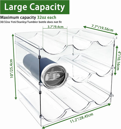 Spaclear 2 Pack Water Bottle Organizer, Stackable Kitchen Pantry Storage Shelf, Plastic Water Bottle Holder for Cabinet and Fridge Organization