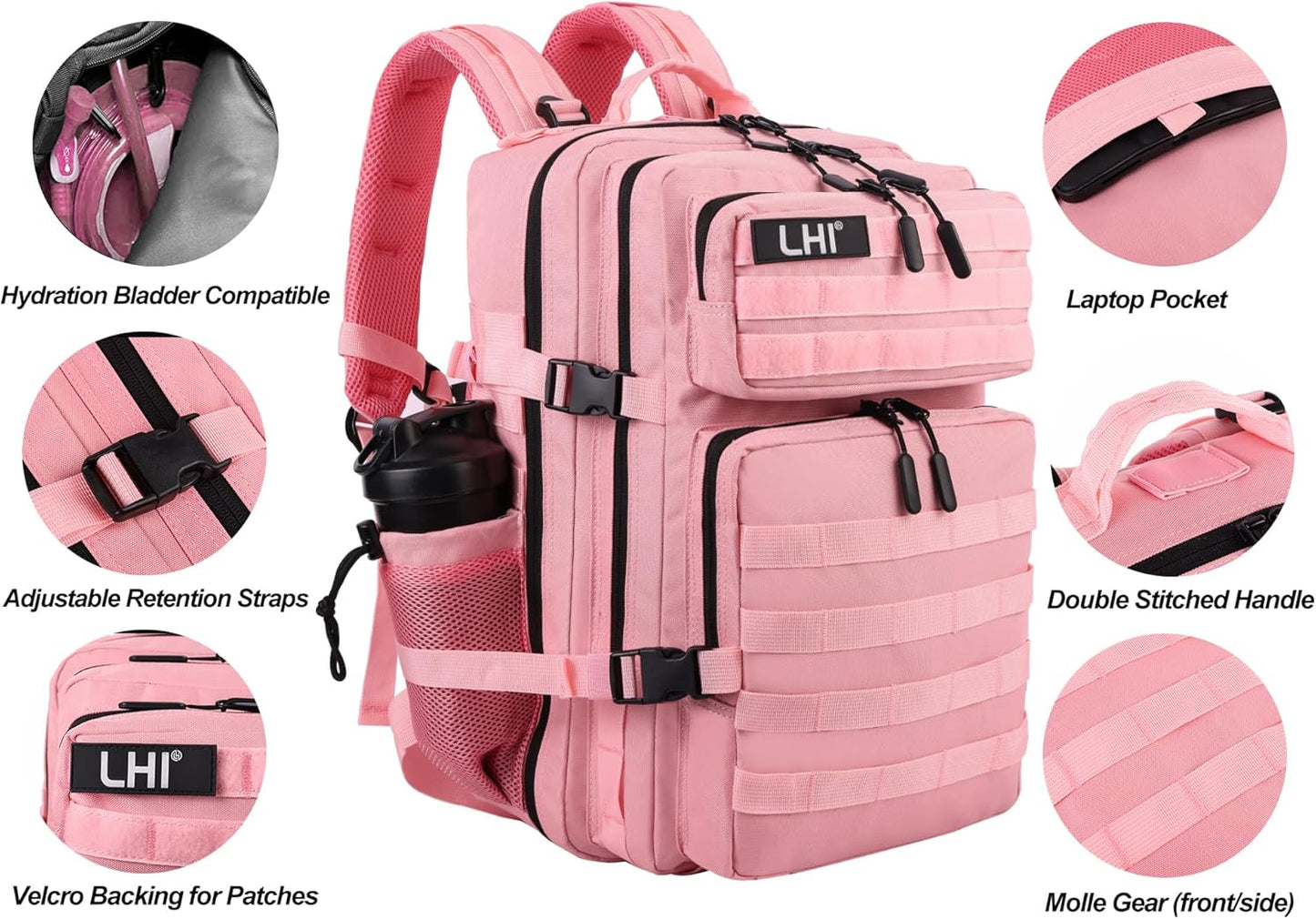 LHI Military Tactical Backpack for Men and Women 45L Army 3 Days Assault Pack Bag Large Rucksack with Molle System - Black - Colors B