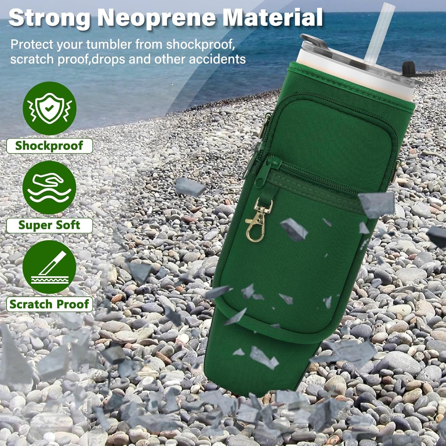 LEFOR·Z Water Bottle Carrier Bag with Phone Pocket Compatible with Stanley/Meoky 40 oz Tumbler with Handle,Water Bottle Holder Pouch with Adjustable Strap Compatible with Stanley Cup Accessories