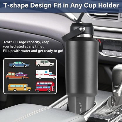 HYDROWION 32oz Stainless Steel Water Bottle(Cold for 48 Hrs, Hot for 24 Hrs),Double Wall Vacuum Insulated Water Bottle with Straw Lid, Spout Lid and Flex Cap, Fit in Any Car Cup Holder,Black