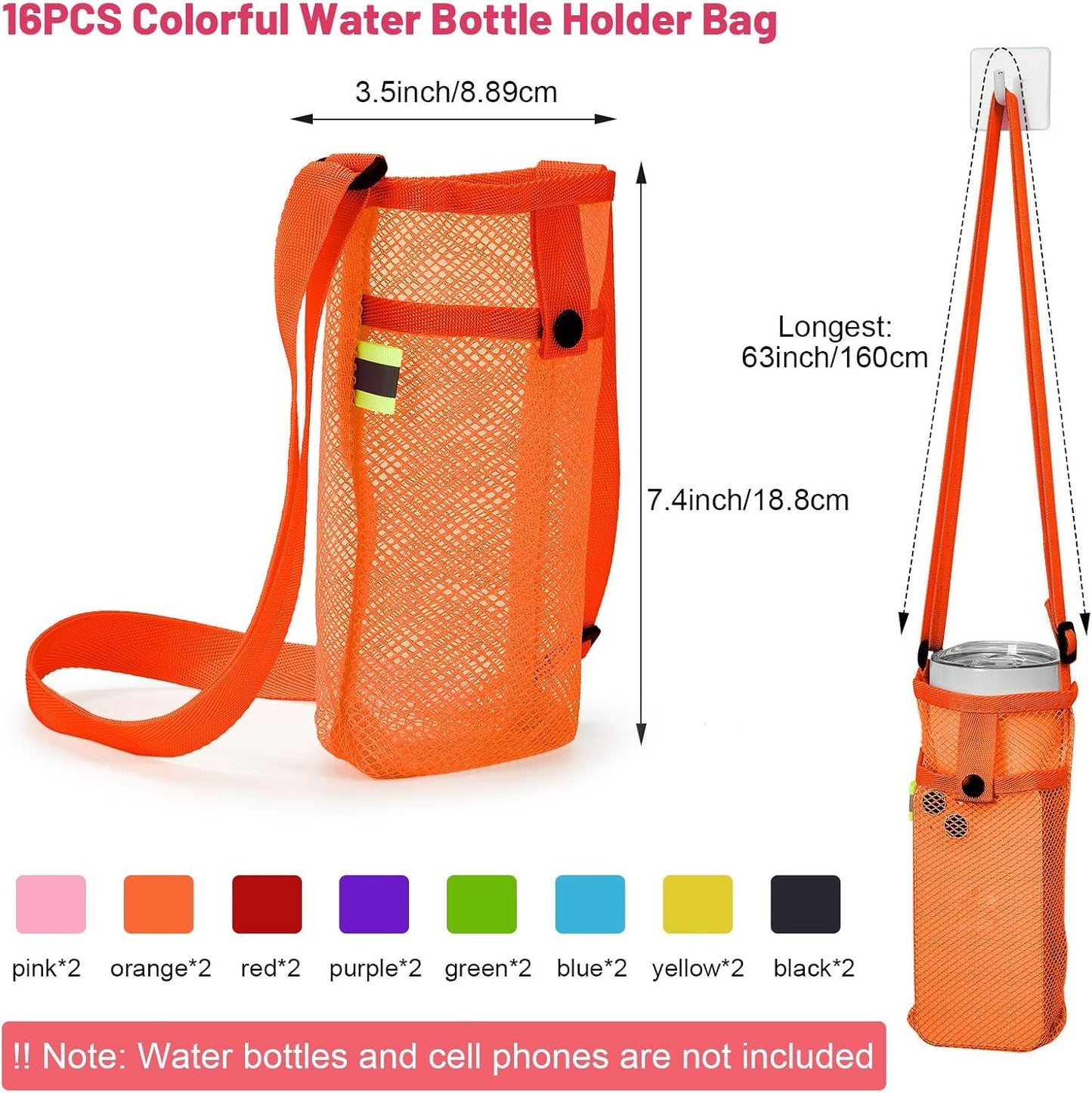 Mumufy Mesh Water Bottle Sling Holder with Adjustable Strap Crossbody Bottle Sleeve Carrier with Pouch for Outdoor Activities