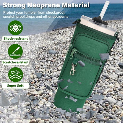 Magnetic Water Bottle Carrier Bag Compatible with Stanley/Meoky 40 oz Tumbler with Handle,Water Bottle Holder Pouch with Adjustable Shoulder Strap & Phone Pocket Fits for Stanley Cup Accessories