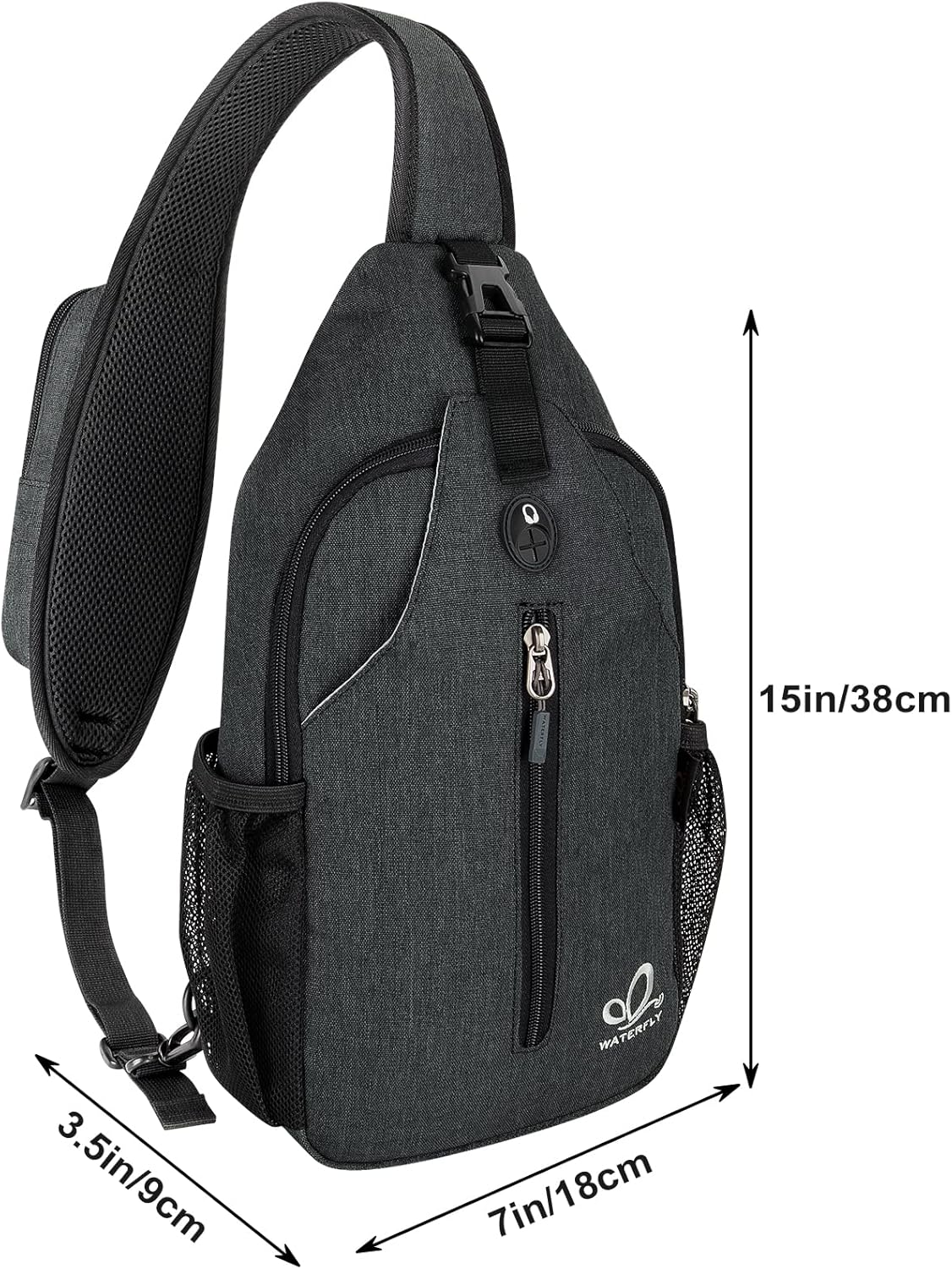 WATERFLY Crossbody Sling Backpack Sling Bag Travel Hiking Chest Bag Daypack (Black)