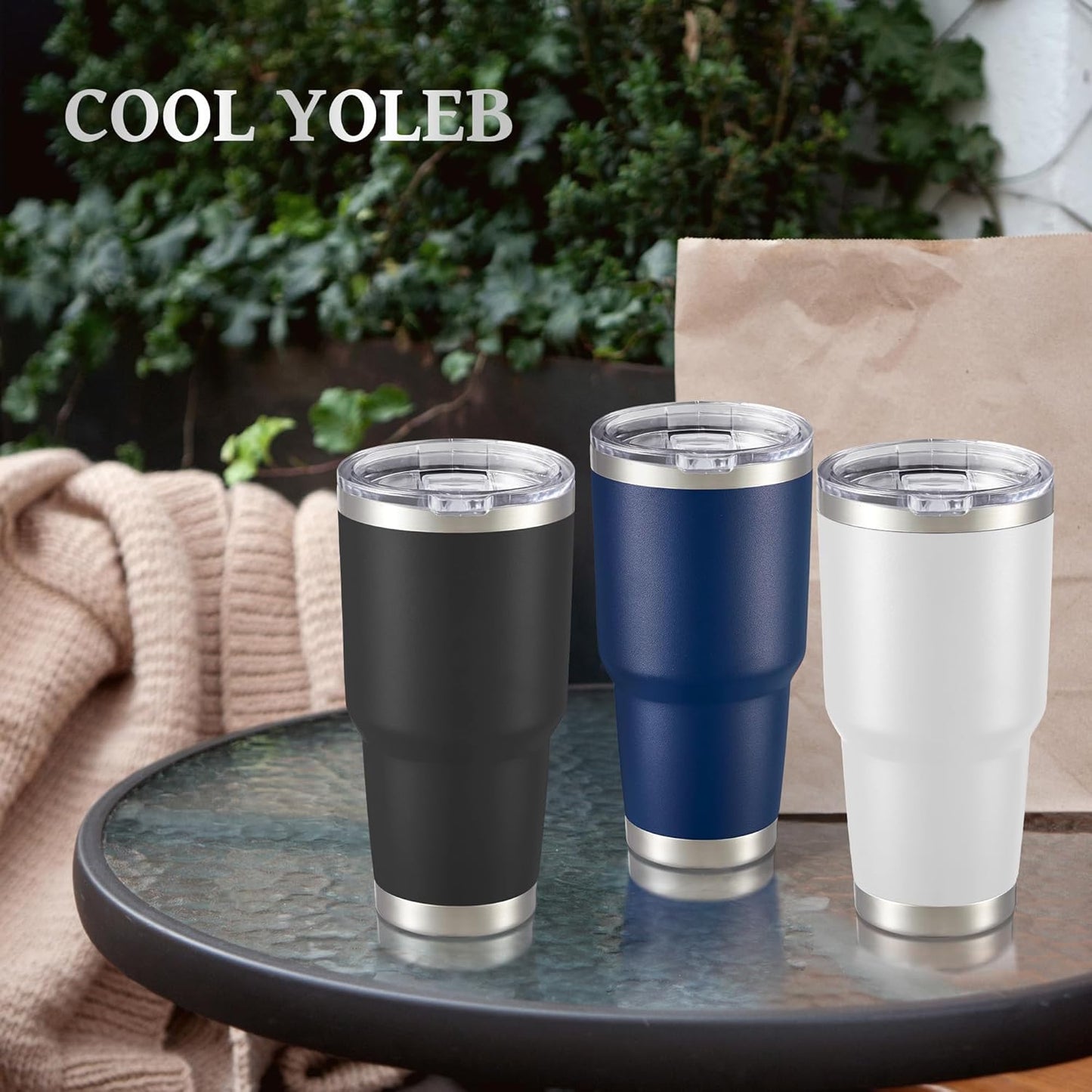 30 oz Tumbler with Lid Stainless Steel Tumblers Vacuum Insulated Cup Reusable Powder Coated Travel Mug Double Wall Leak Proof Portable Cups Keep Cold Drinks for 12 Hours, Stainless, 1 Pack