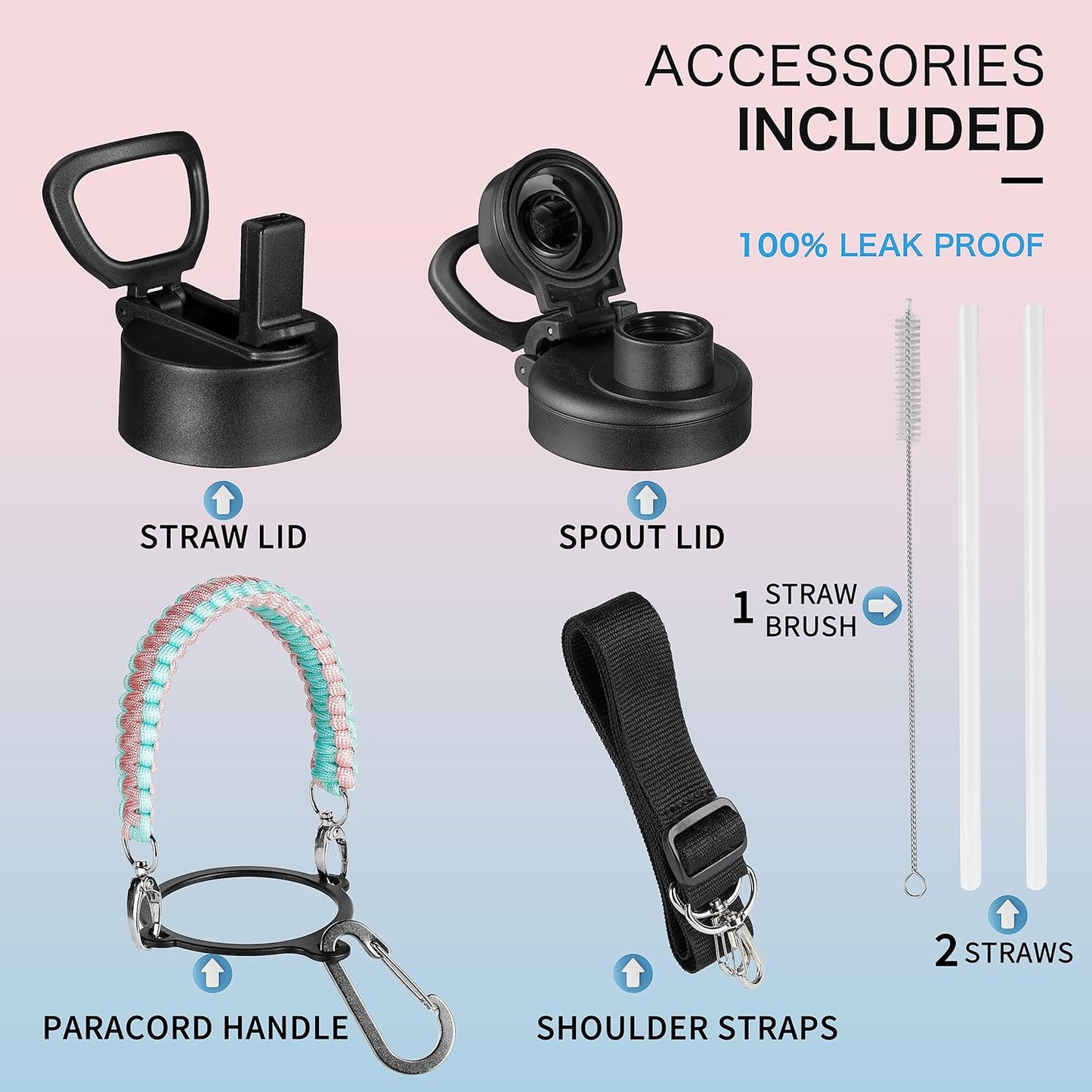KXIAOCHEN Insulated Water Bottle With Strap, Cold For 48 Hrs Leak Proof, Triple Wall Stainless Steel Sports Water Bottle With Straw And Spout Lid For Gym Hiking Travel