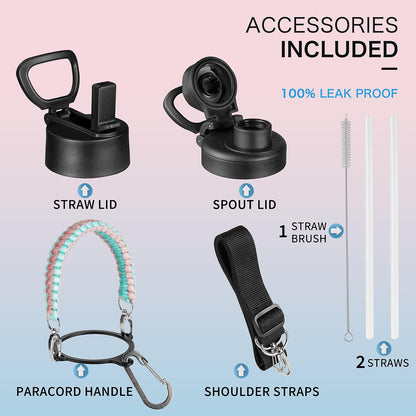 KXIAOCHEN Insulated Water Bottle With Strap, Cold For 48 Hrs Leak Proof, Triple Wall Stainless Steel Sports Water Bottle With Straw And Spout Lid For Gym Hiking Travel