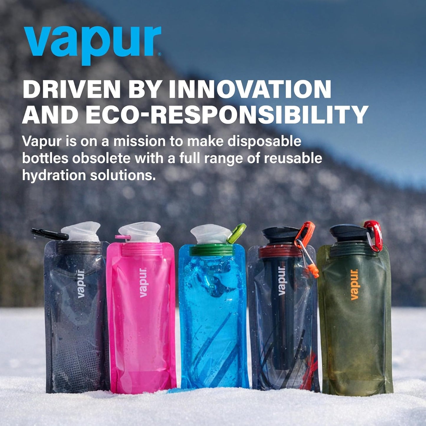Vapur Collapsible Water Bottle with Carabiner - 34oz (1L), Night Blue - Flexible and Lightweight Water Bottle for Travel, Concert, Hiking, and Outdoor Adventures - BPA-Free, Dishwasher-Safe, Freezable