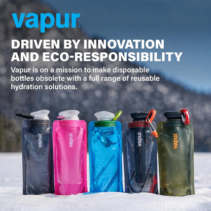Vapur Collapsible Water Bottle with Carabiner - 34oz (1L), Night Blue - Flexible and Lightweight Water Bottle for Travel, Concert, Hiking, and Outdoor Adventures - BPA-Free, Dishwasher-Safe, Freezable