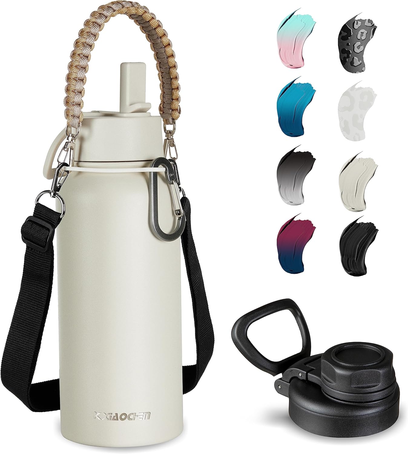 KXIAOCHEN Insulated Water Bottle With Strap, Cold For 48 Hrs Leak Proof, Triple Wall Stainless Steel Sports Water Bottle With Straw And Spout Lid For Gym Hiking Travel