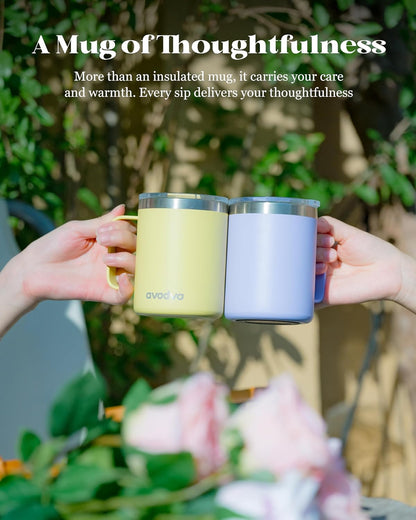12oz Insulated Coffee Mug with Lid – Includes Two Lids, Stainless Steel Coffee Travel Mug with Handle, Double Wall Vacuum Insulated Camping Mug for Home, Office & Outdoor, Navy Blue