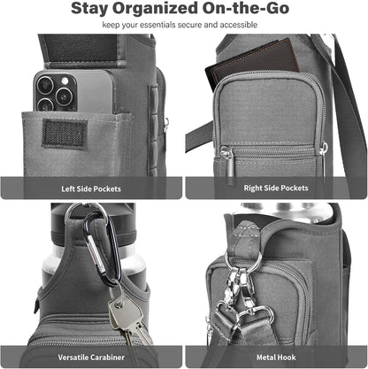icolor Magnetic Gym Bag Water Bottle Carrier Holder with Phone Pockets & Shoulder Strap,Gym Magnetic Bag 5 Built-in Magnets Gym Accessories Organizer Sling Bottle Bag Pouch Sleeve