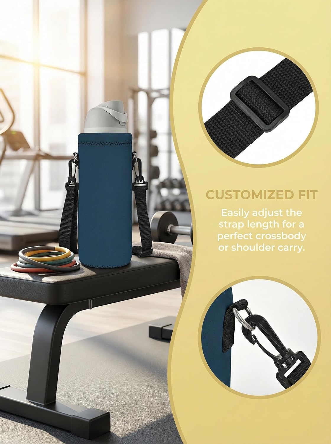 Neoprene 500ML/750ML/1000ML Water Bottle Bag Carrier, Portable Insulated Bottle Sling Holder Case Pouch with Adjustable Shoulder Strap for Men Women Walking Hiking Running