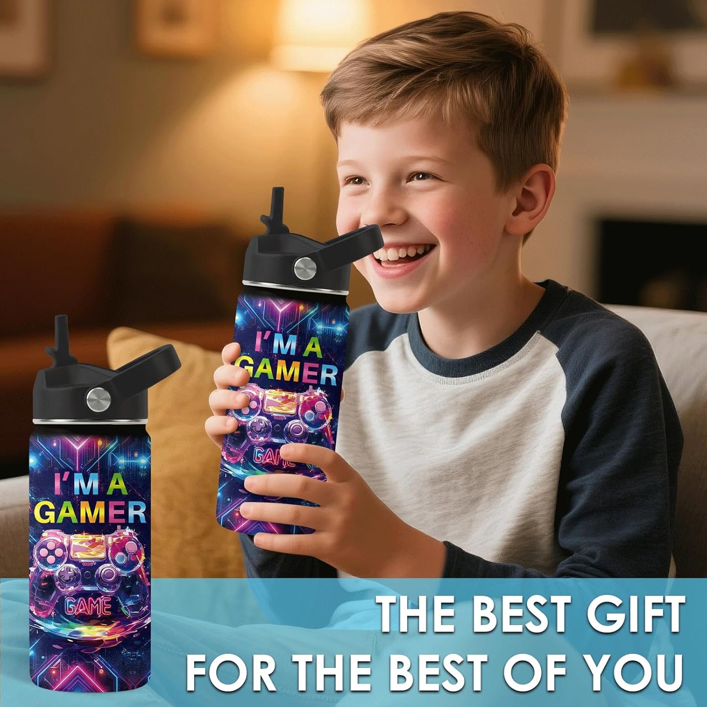 Strawberry Gifts for Kids - 16oz Pink Kids Water Bottle with Straw Lid, Stainless Steel Insulated Water Bottle, Leakproof, BPA-Free, for Girls, School, Strawberry Lover Children Birthday Gift Cup(1pc)