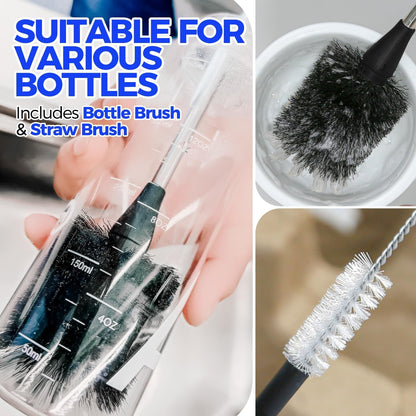 Holikme Bottle Brush Cleaner Set, 14" Long Handle Stainless Steel Bottle Cleaner Brush, 3 Straw Cleaner Brush, Bottle Cleaning Brush for Water Bottle, Cups, Abrasive Wheel Brushes, Straws Black