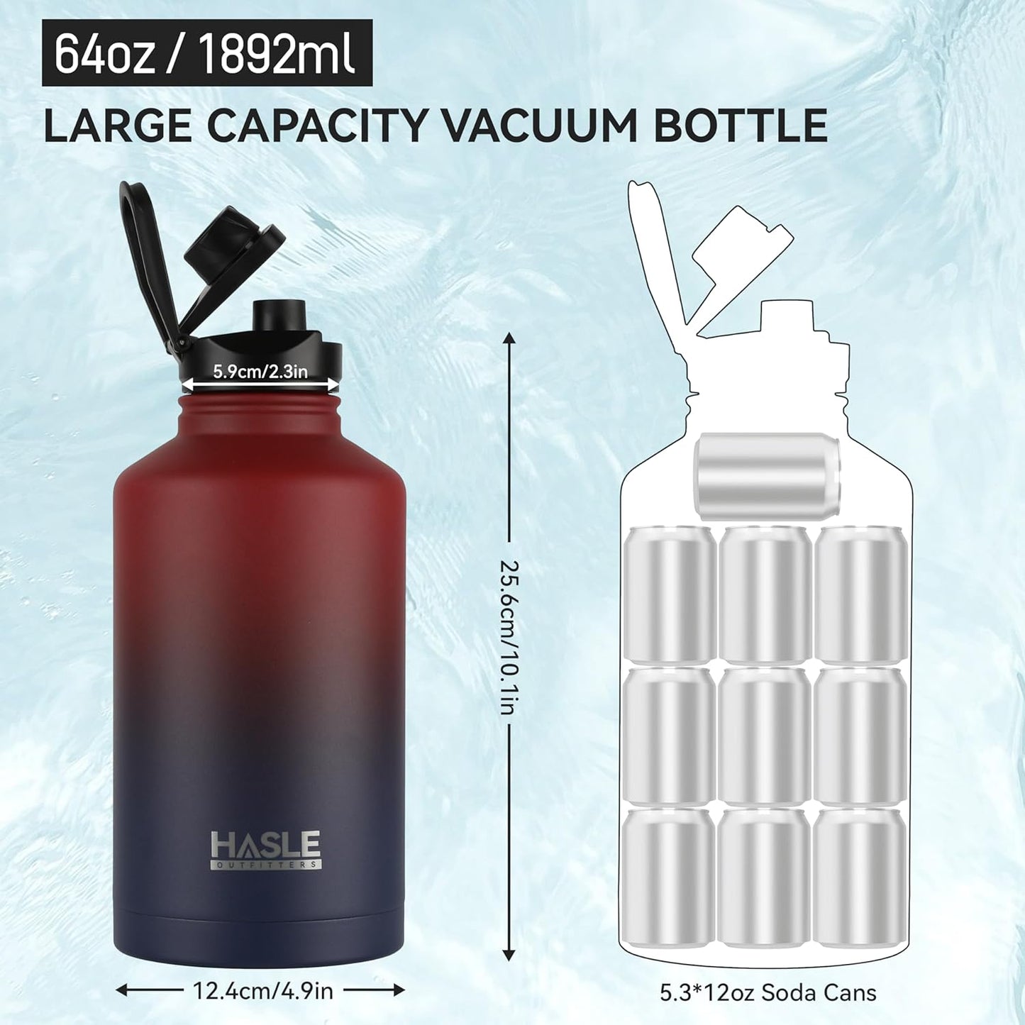 HASLE OUTFITTERS 32 oz Insulated Water Bottle Stainless Steel Double Walled Vacuum Sports Water Bottle with 2 Lids (Straw and Spout Lid) for Gym Camping Hiking(Black,1)