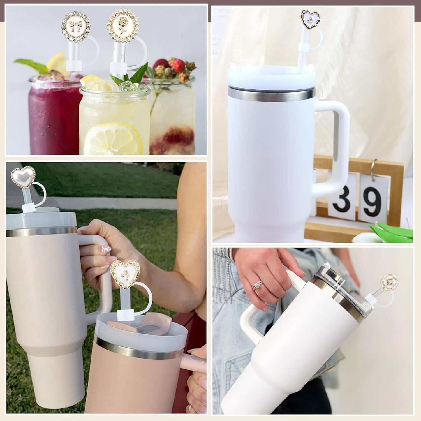 Cute Straw Cover Cap for Stanley Cup Accessories,Bling Straw Toppers for Stanley Tumbler 40&30 oz,Reusable Straws Tips Protectors Compatible with 10mm Straws