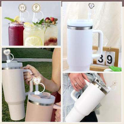 Cute Straw Cover Cap for Stanley Cup Accessories,Bling Straw Toppers for Stanley Tumbler 40&30 oz,Reusable Straws Tips Protectors Compatible with 10mm Straws