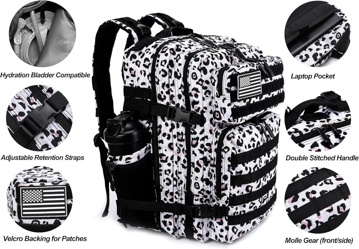LHI Military Tactical Backpack for Men and Women 45L Army 3 Days Assault Pack Bag Large Rucksack with Molle System - Black - Colors B