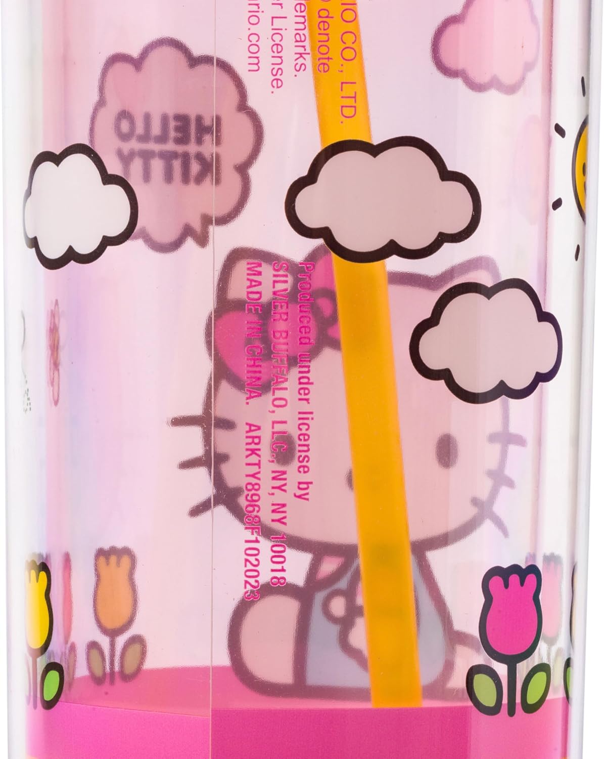 Silver Buffalo Sanrio Hello Kitty Milk Carton Pattern Plastic Boba Tumbler w Lid and Wide Straw, 24 Ounces