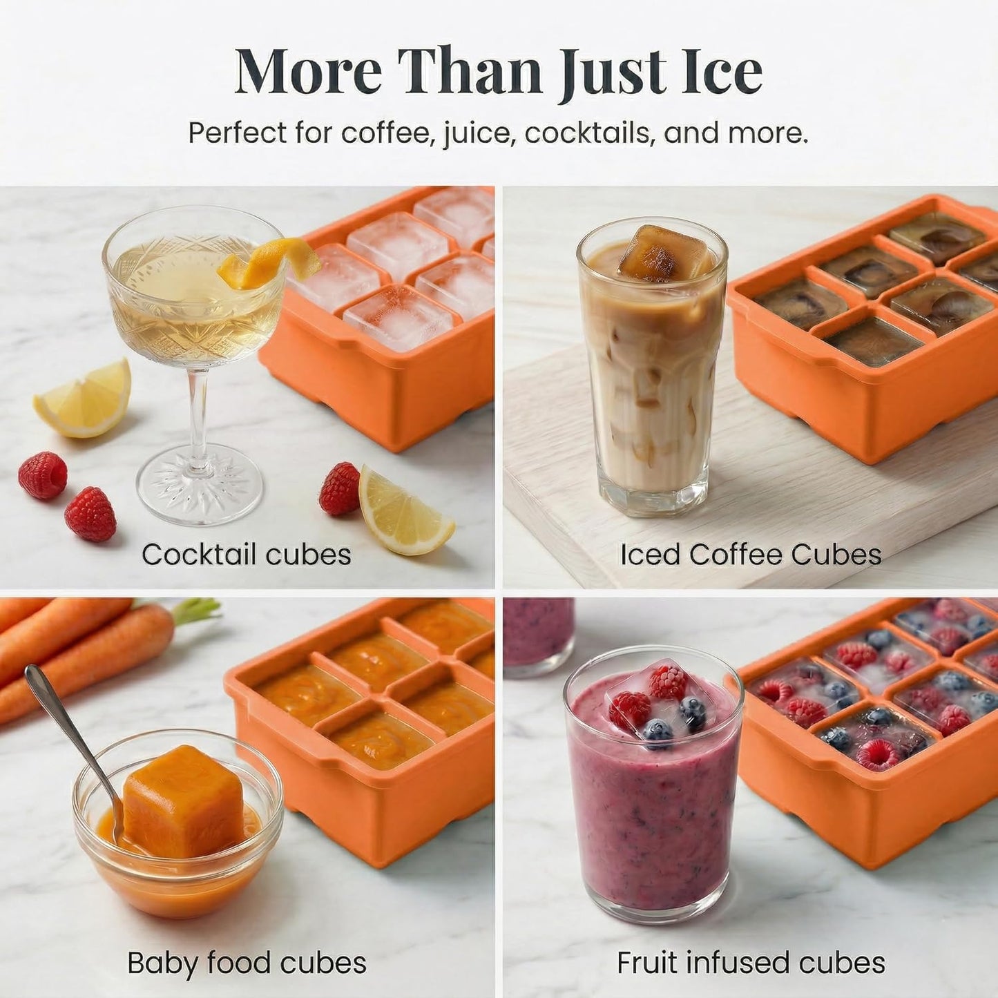 KitchFort Large Silicone Ice Cube Tray (2-Pack), Easy Release 2" Big Ice Cubes - Cocktail, Whiskey Ice Cubes Mold - Ice Trays for Freezer with Lid - Stackable Silicone Ice Tray - Black