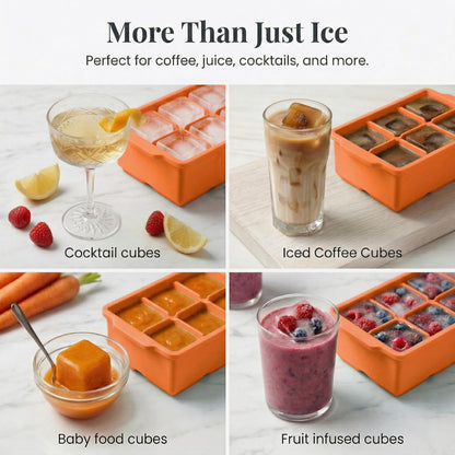 KitchFort Large Silicone Ice Cube Tray (2-Pack), Easy Release 2" Big Ice Cubes - Cocktail, Whiskey Ice Cubes Mold - Ice Trays for Freezer with Lid - Stackable Silicone Ice Tray - Black