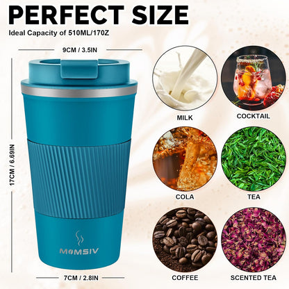 MOMSIV 12oz Travel Mug, Insulated Coffee Cup with Leakproof Lid, Travel Coffee Mug Vacuum Stainless Steel Double Walled Reusable Coffee Cup for Hot and Cold Water Coffee