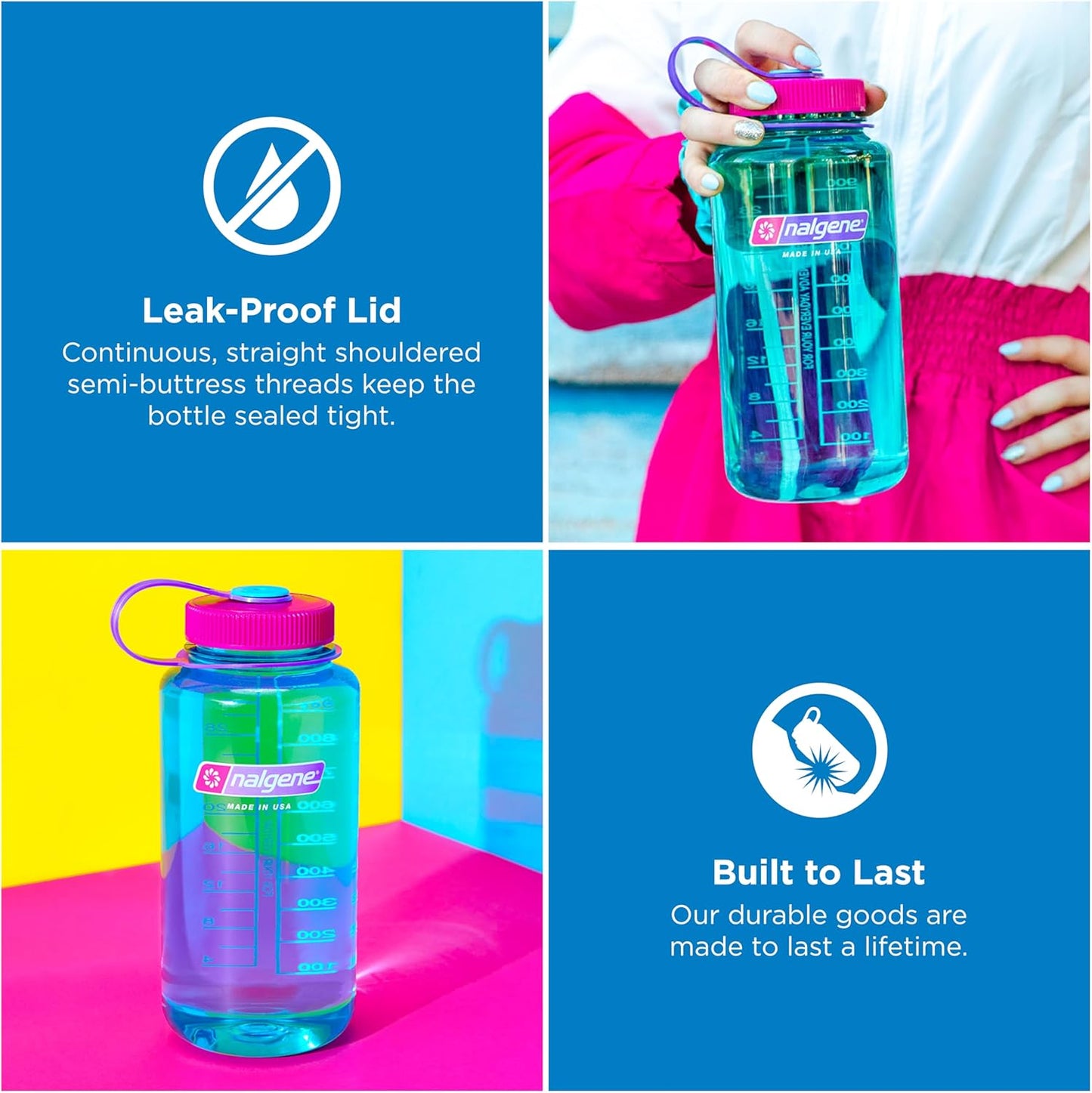 Nalgene 32 oz Wide Mouth Water Bottle | BPA-Free, Durable & Leak Proof, Lightweight Bottle for Hiking & Gym, Work & Travel