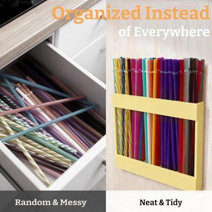 9.5” Large Acrylic Straw Holder for Cabinet Door with Detachable Ultra Sticky Adhesive Squares and Stickers, 2026 Reusable Straws Organizer Storage Dispenser for Kitchen Counter Cupboard